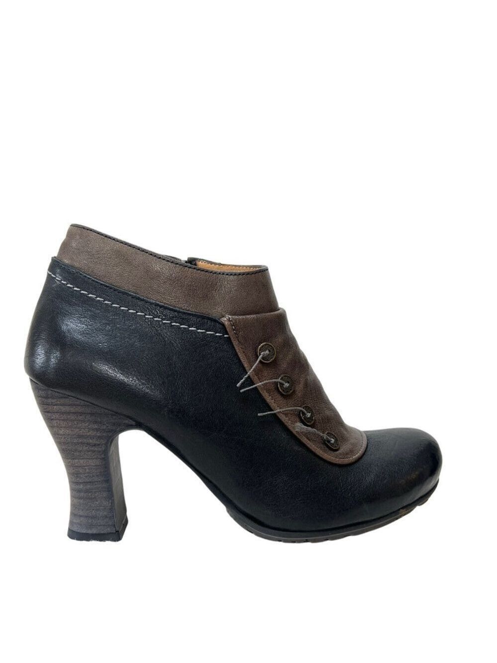 Gold Button Leather Charcoal and Grey Ankle Boots - Size EU 38